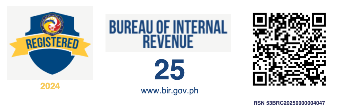 Bureau of Internal Revenue Registration Seal Badge of Ezygos Global Services with verification QR code, RSN 53BRC20250000004047